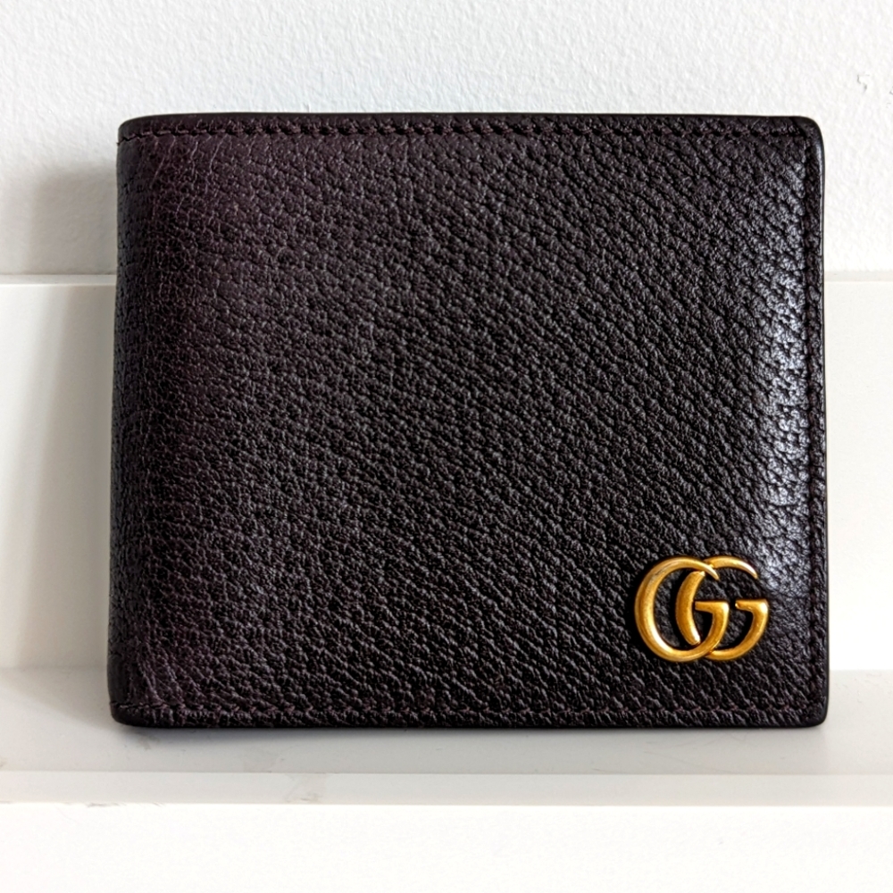 Gucci Marmont Wallet GG Small Unisex  Chocolate Brown Pebbled Calfskin Leather